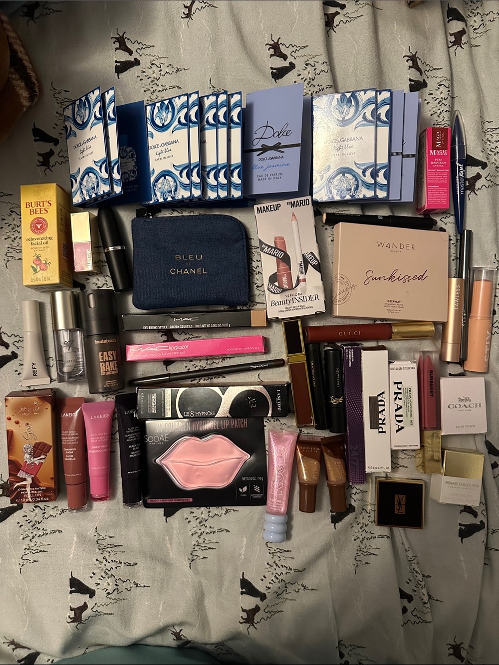CHANEL Bleu Velvet Pouch with Assorted color  Lip eye face etc retail $700